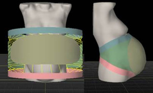 Using computerized knitting software, researchers have designed a belly band garment that incorporates special yarn and RFID technology to allow the monitoring of uterine contractions. Photo: Drexel University.