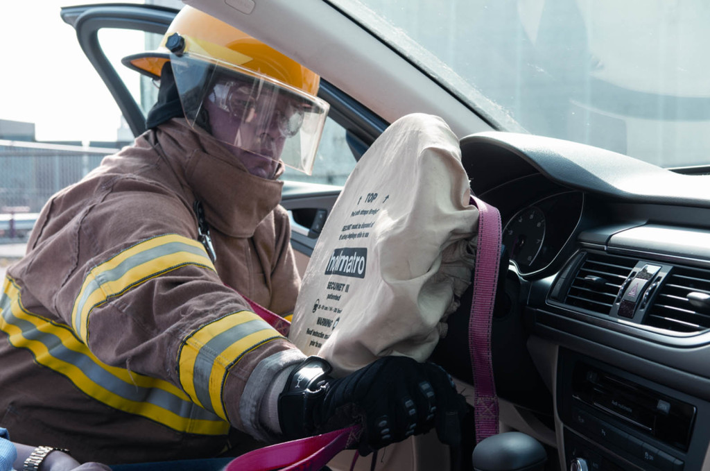 First responder protection from exploding airbags.