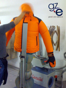 The Quota Zero Jacket is part of a series of developments in creating thermally insulating, lightweight outerwear for extreme environments. Thermography is used to provide data on heat distribution allowing more insulation to be provided where necessary and reducing bulk in other areas. This also aligns with GZE’s commitment to sustainability minimizing the use of material and the weight of the final garment.